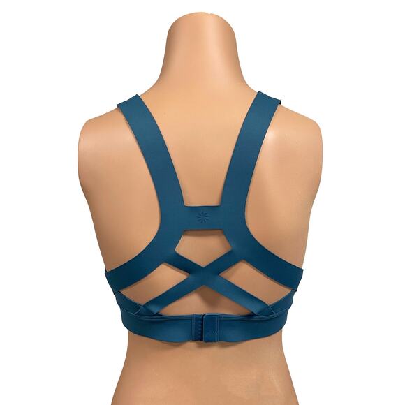 Athleta High Gear Bra A-C Sz S Longline Sequoia Blue Medium Impact Racerback - Picture 3 of 8